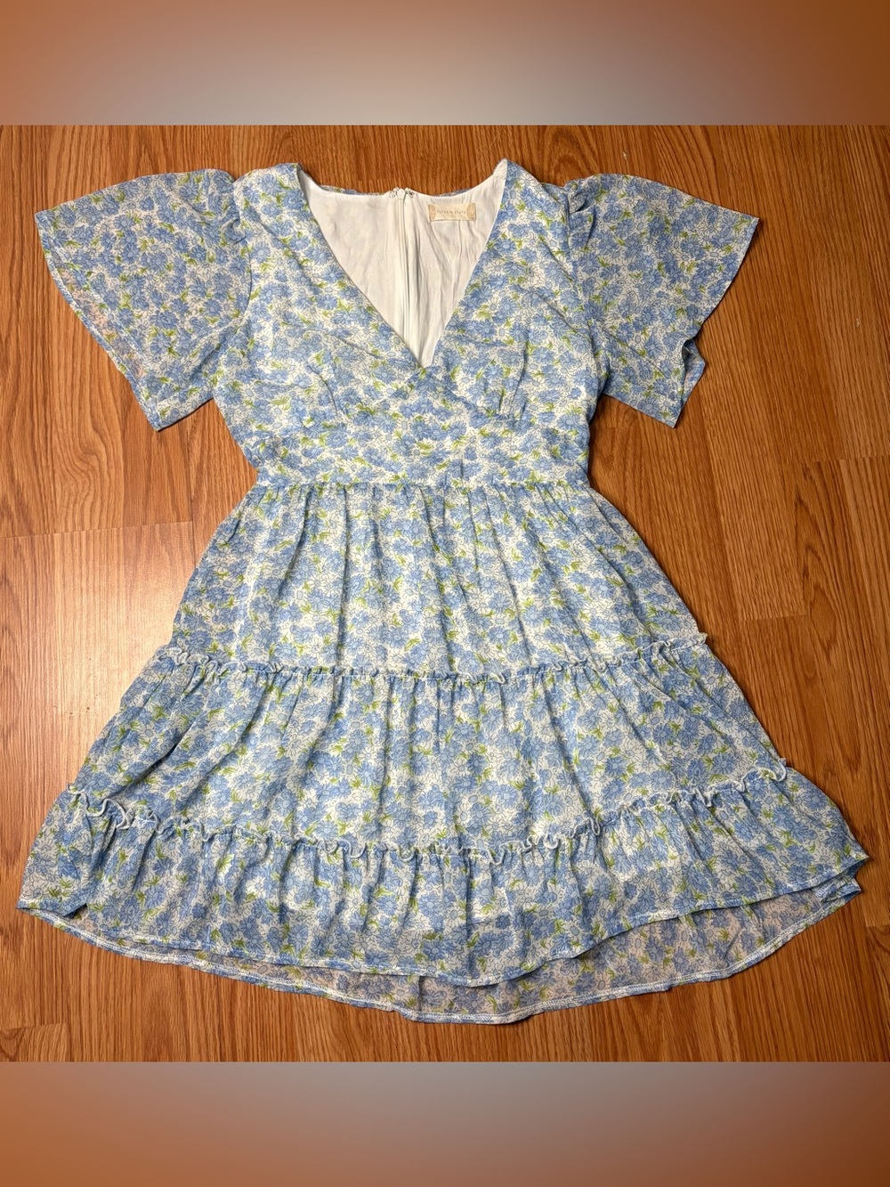 Altar'd State Light Blue Floral V-Neck Tiered Mini Dress - Picture 4 of 11